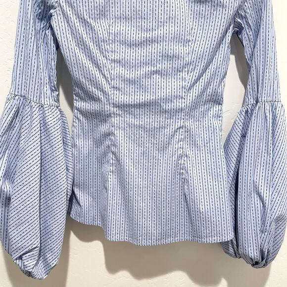 Caroline Costas Jacqueline Poof Sleeve Button Up Top Womens XS Blue Stripe - Picture 6 of 10